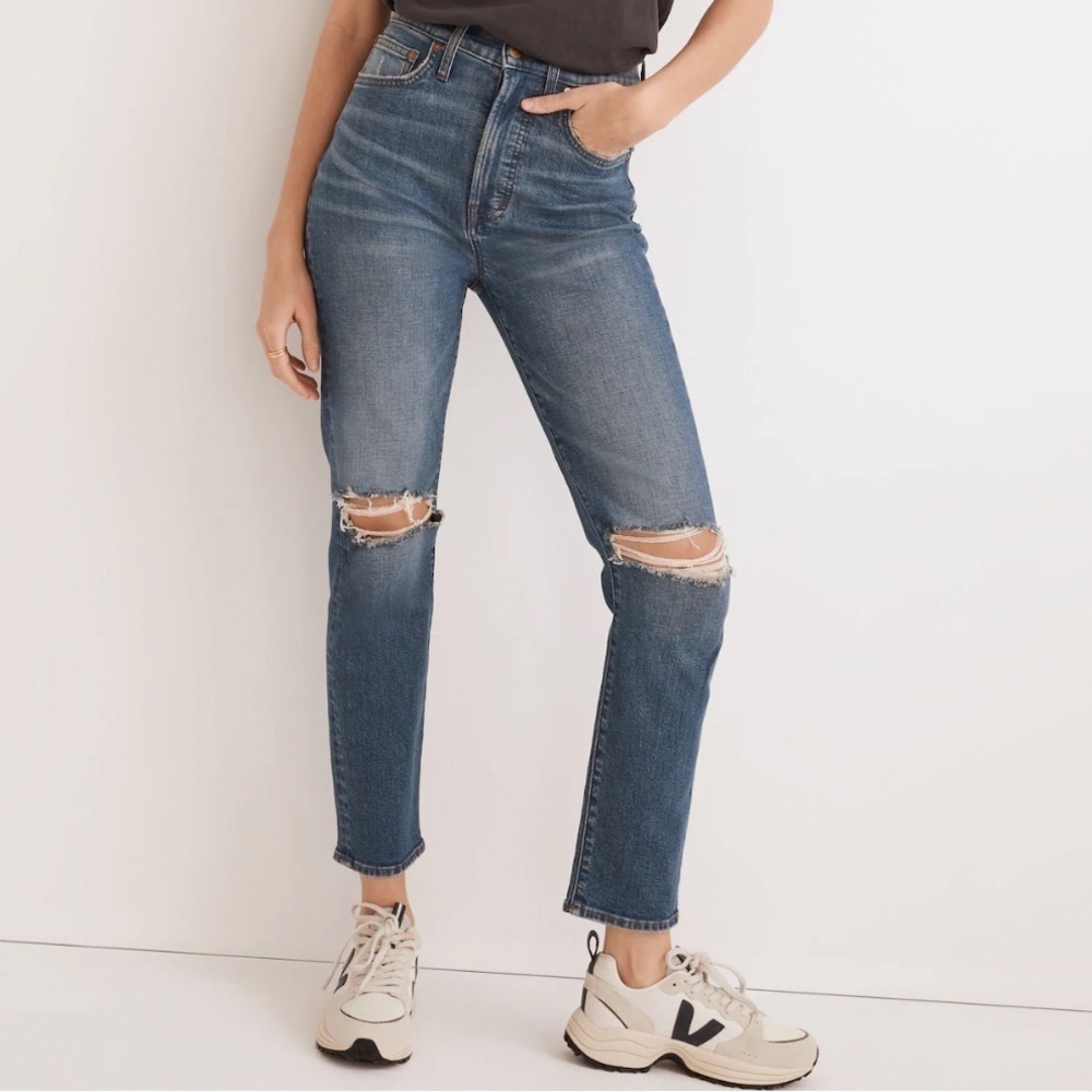 Madewell The Perfect Vintage Crop Jean in Gooding Wash: Knee-Rip Edition